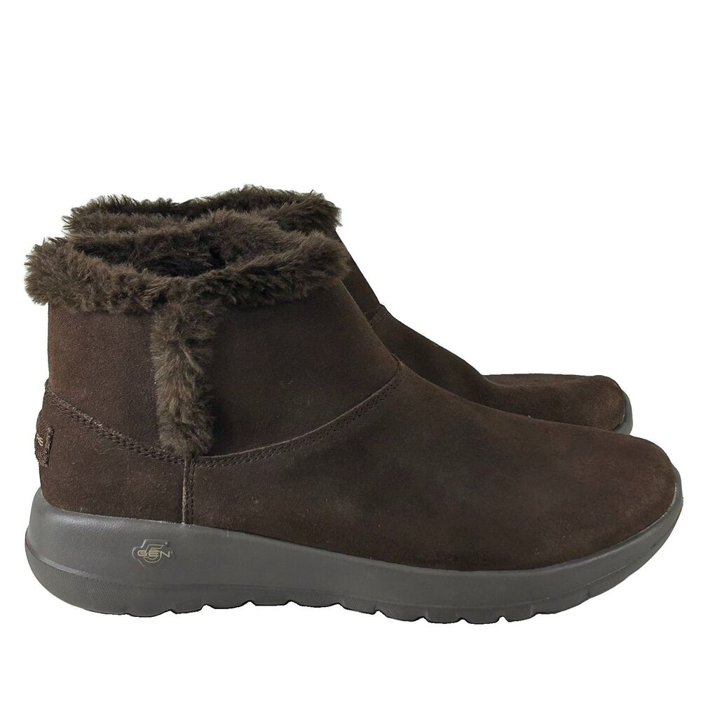 Skechers On The Go Bundle Up Boots Brown Women’s Suede Boots Size 8.5 Faux Fur